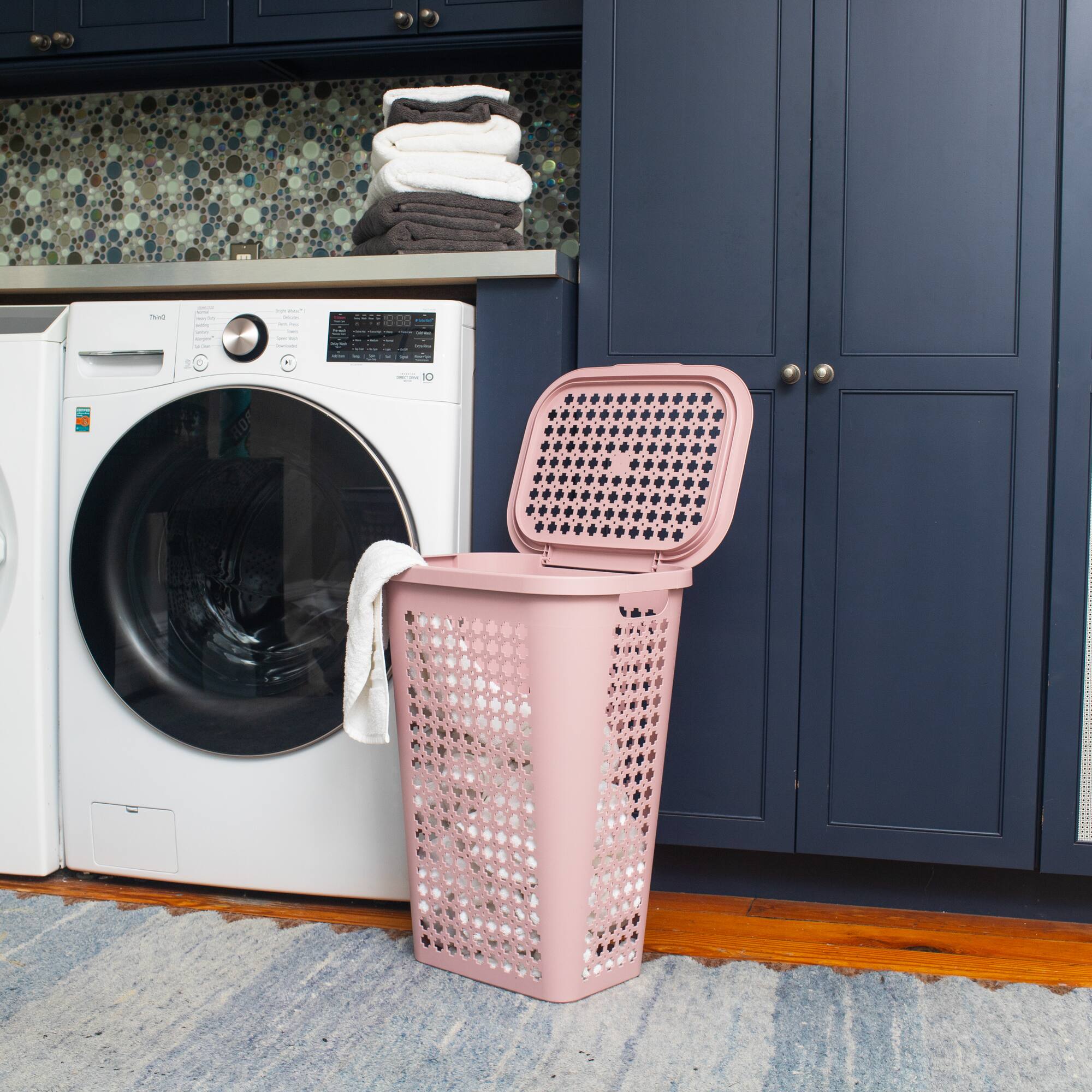 Mind Reader 50L Tapered Laundry Hamper with Swiss Cross Cut-Outs